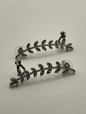 C & C California Rhinestone Leaf Vine Climber Earrings - Silver Tone 2”